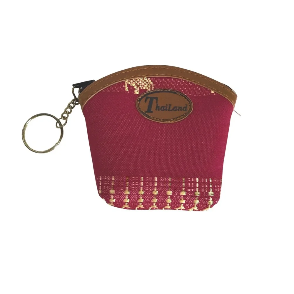 Thailand Souvenir Coin Purse Women OS Pink Elephant Woven Keychain Pouch